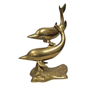 Vintage San Pacific Brass 2 Dolphins Sculpture Figurine - 11" Tall